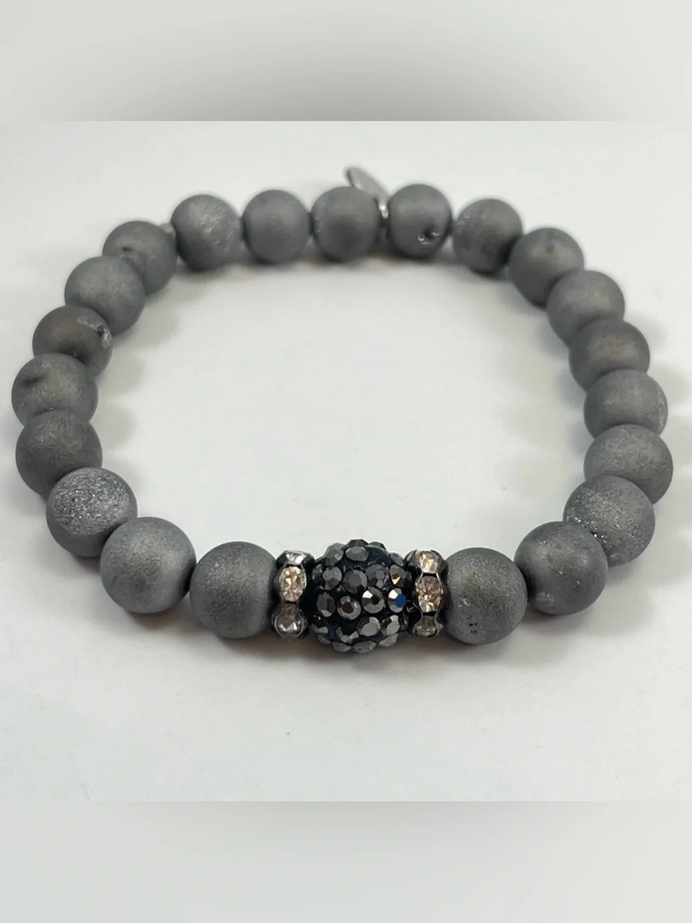 Jewel Up By Jessica Silver Druzy Agate Pave Bracelet Beaded Stretch Statement